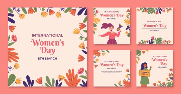 Flat women's day ig post template set