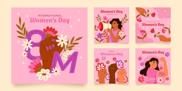 Flat women's day instagram posts collection