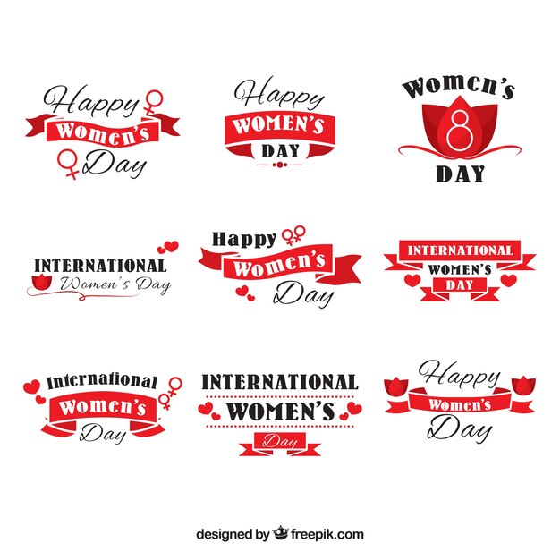 Flat women's day label/badge collection
