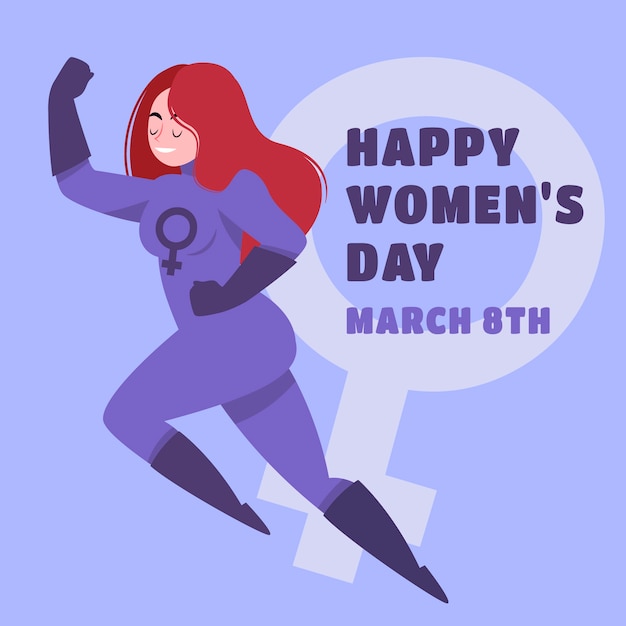 Плоский женский день иллюстрация суперженщины