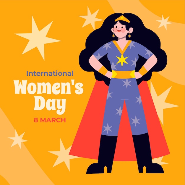Бесплатное векторное изображение Плоский женский день иллюстрация суперженщины