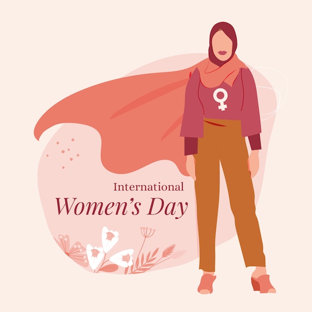 Плоский женский день иллюстрация суперженщины