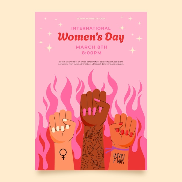 Плоский вертикальный шаблон плаката для женского дня.