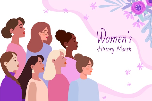 Flat women's history month background