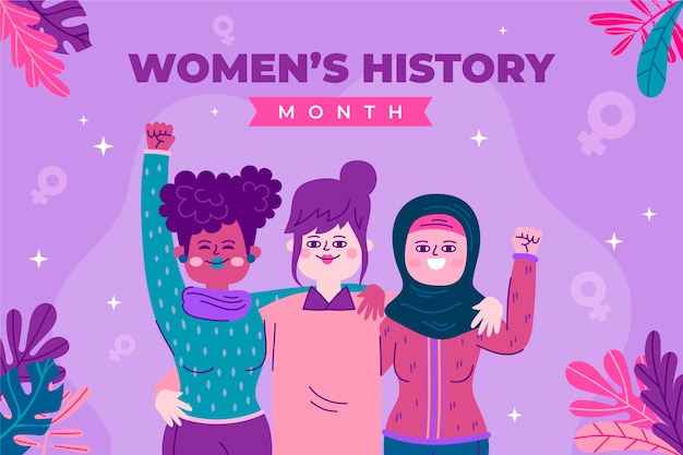 Flat women's history month background