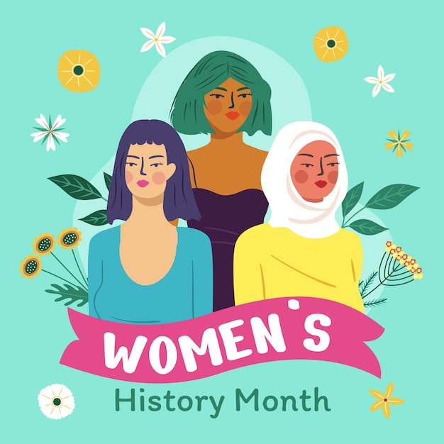 Vettore gratuito illustrazione del mese della storia delle donne piatte