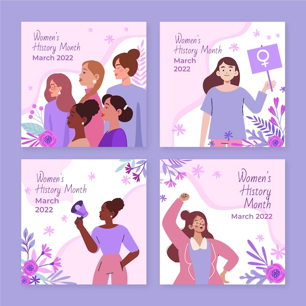 Flat women's history month instagram posts collection