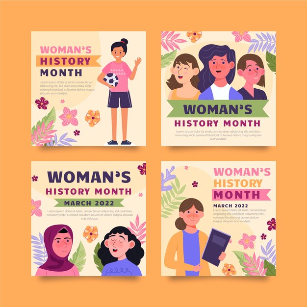 Flat women's history month instagram posts collection