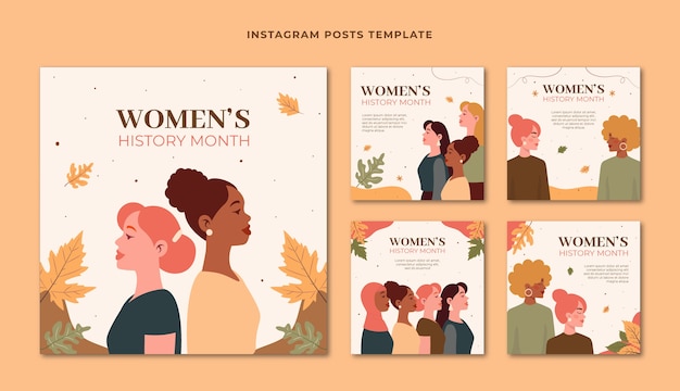 Collezione di post instagram del mese della storia delle donne piatte