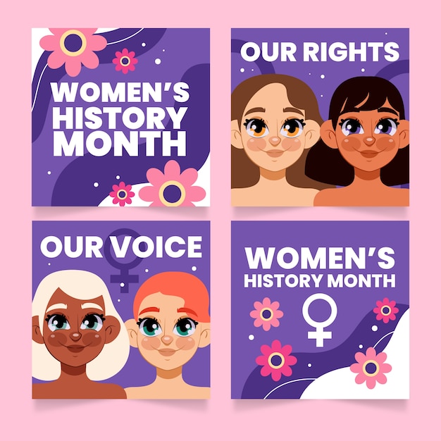 Free vector flat women's history month instagram posts collection