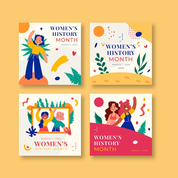 Flat women's history month instagram posts collection