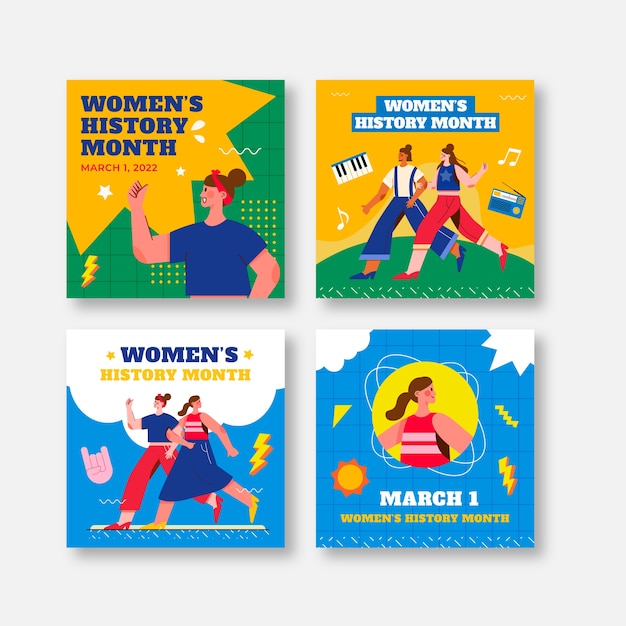 Flat women's history month instagram posts collection