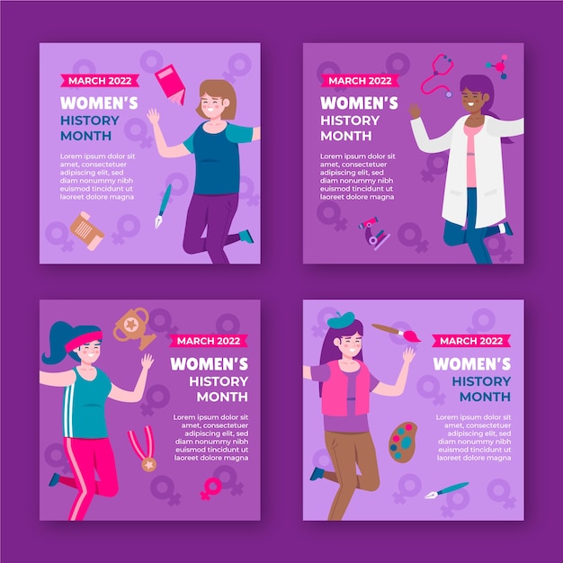 Flat women's history month instagram posts collection