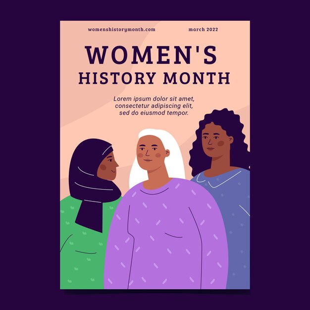 Шаблон вертикального плаката плоский женский месяц истории