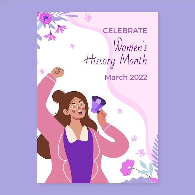 Flat women's history month vertical poster template