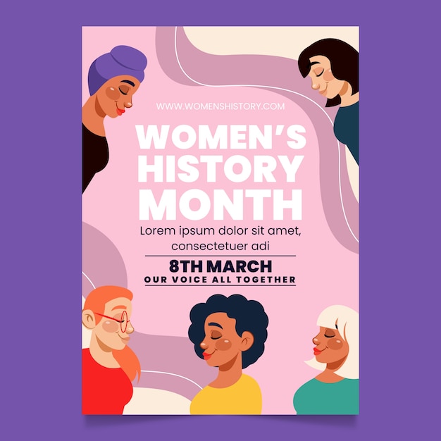Плоский шаблон вертикального плаката месяца женской истории