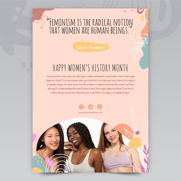 Flat women's history month vertical poster template