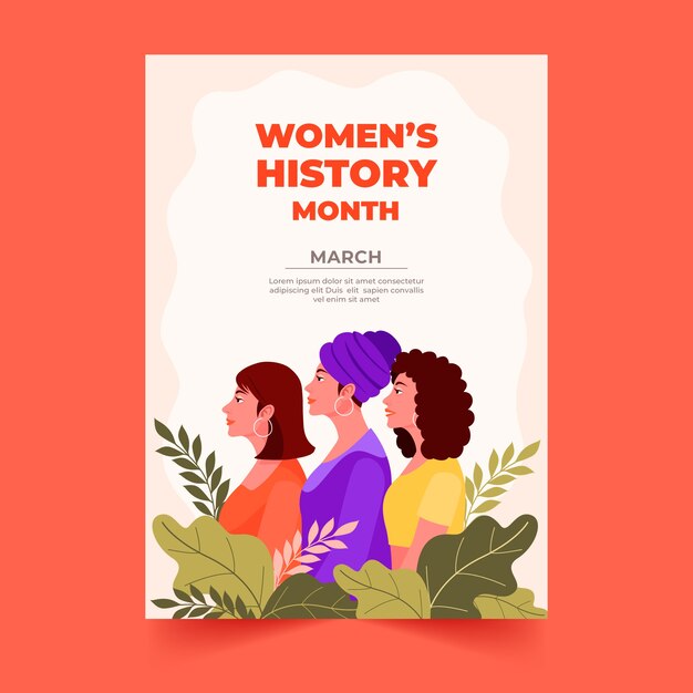 flat women's history month vertical poster template