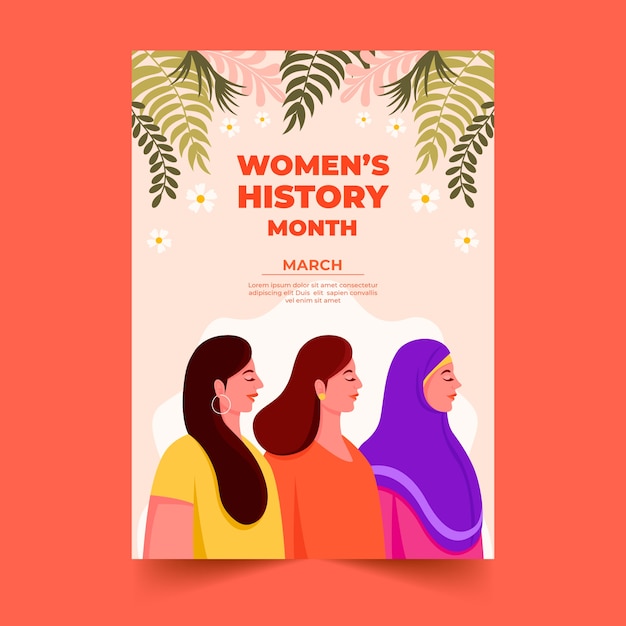 Flat women's history month vertical poster template