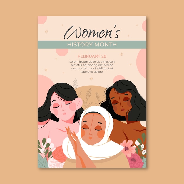 Flat women's history month vertical poster template