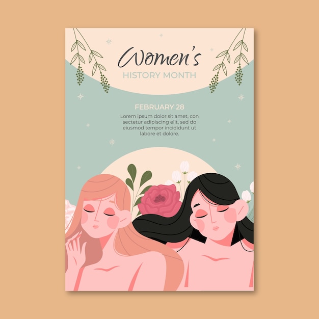 Free vector flat women's history month vertical poster template