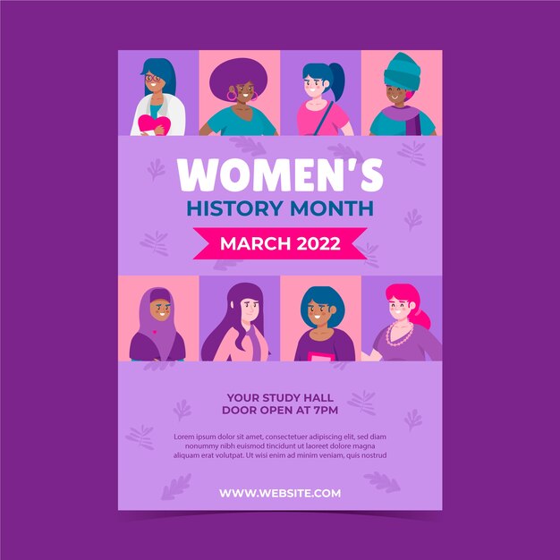 Flat women's history month vertical poster template