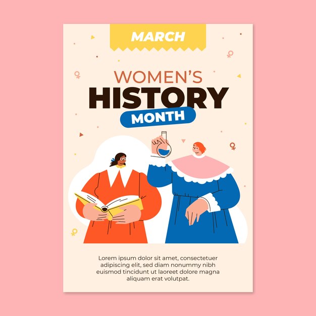 Flat women's history month vertical poster template