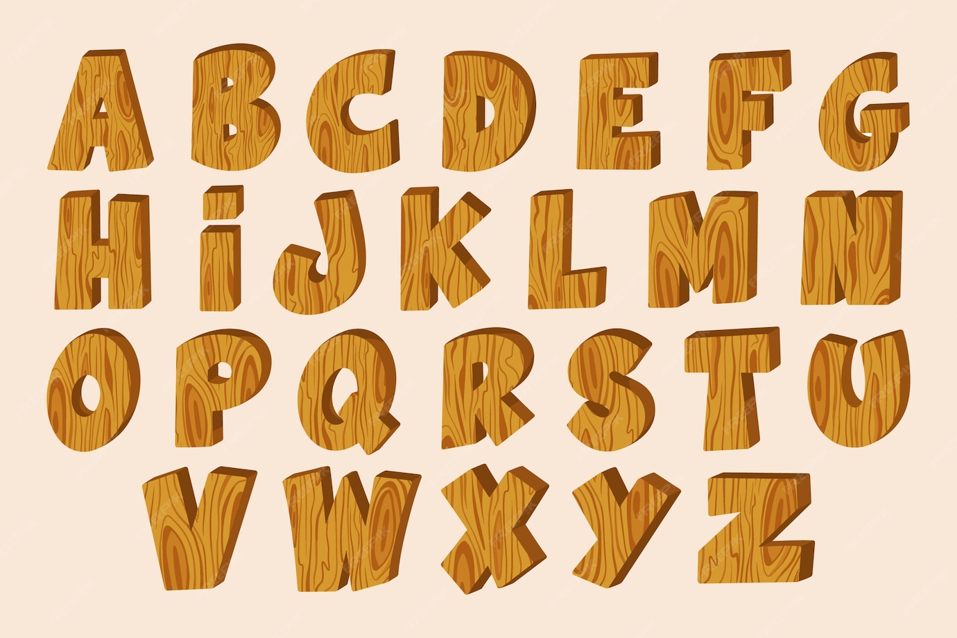 Free vector flat wood font alphabet