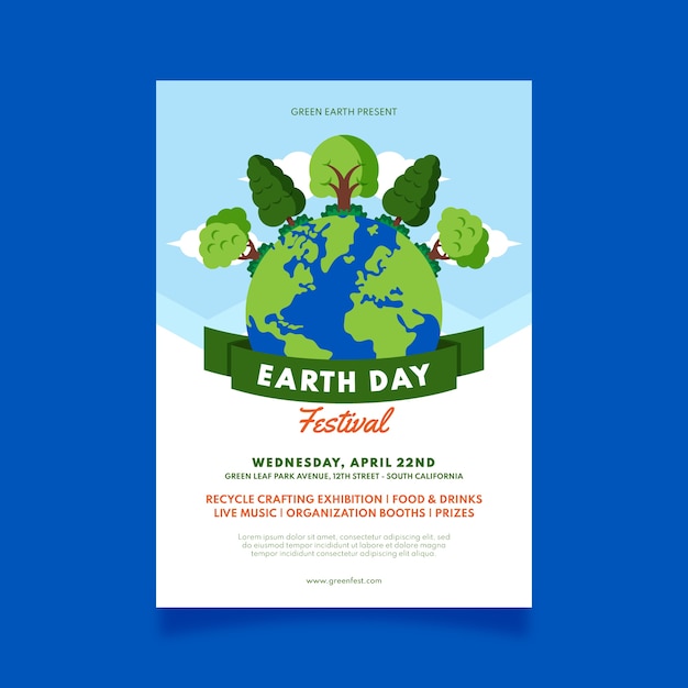 Flat word earth day poster