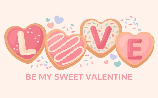 Flat word love for valentine's day illustration