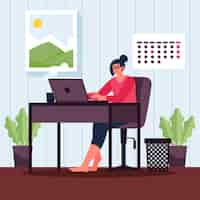 Free vector flat working day scene with device