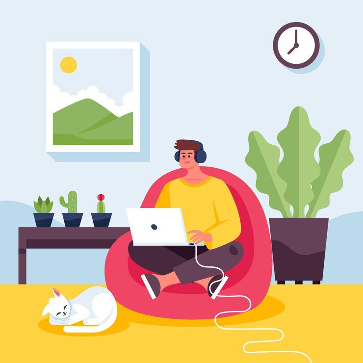 Free Vector flat working day scene with laptop