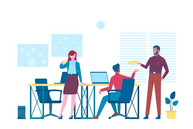 Flat working day scenes illustration