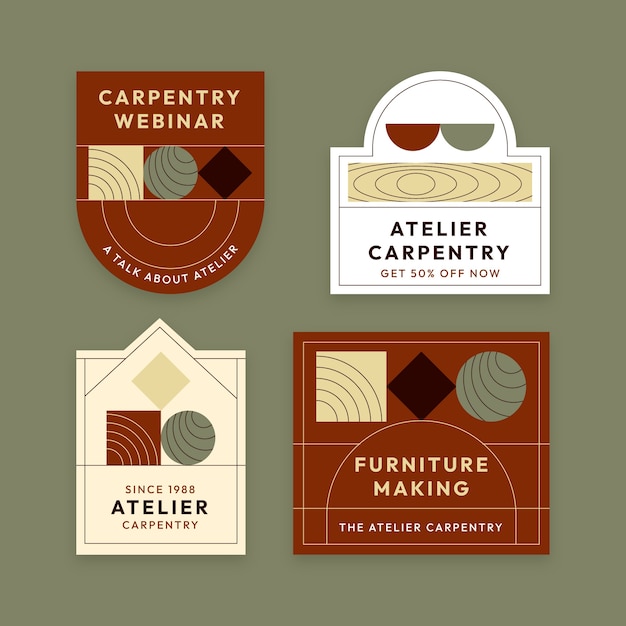 Free vector flat workspace atelier labels collection