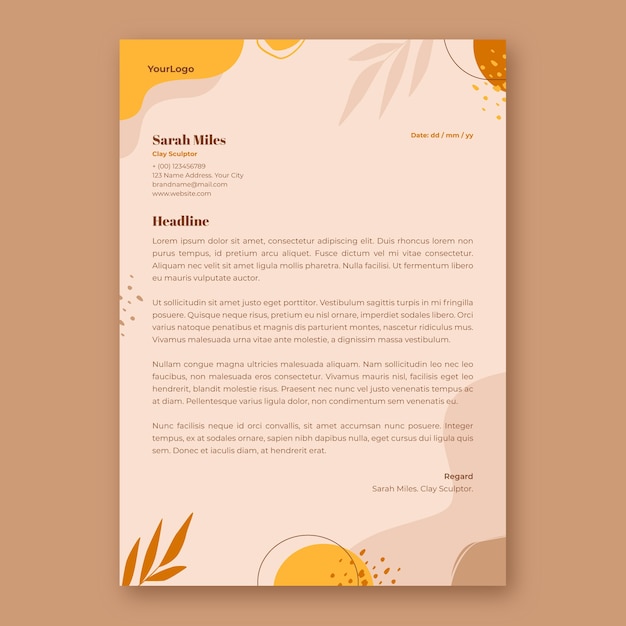 Flat workspace atelier letterhead template