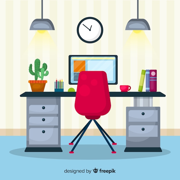 Free vector flat workspace concept with desk and chair