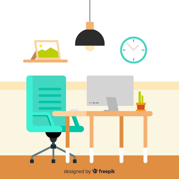 Free vector flat workspace concept with desk and chair