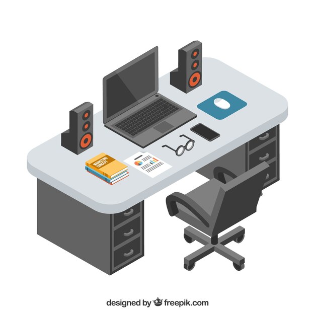 Flat workspace with isometric style