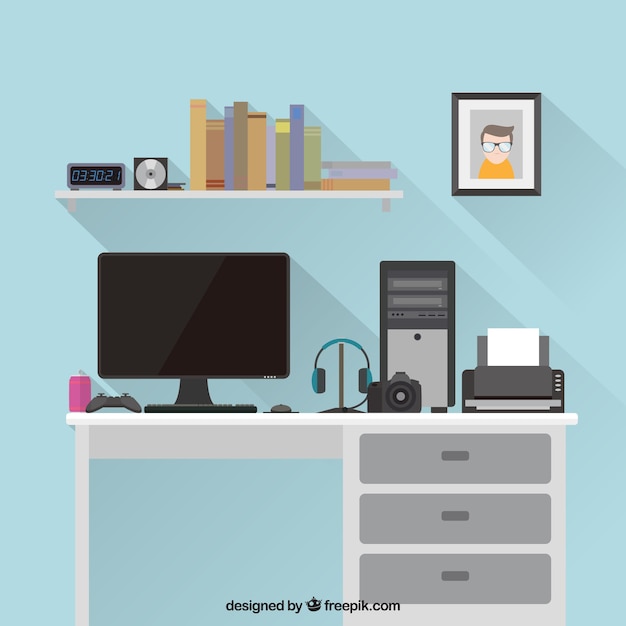 Free vector flat workspace with modern elements