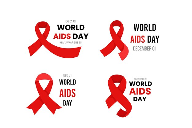 Flat world aids day badges pack