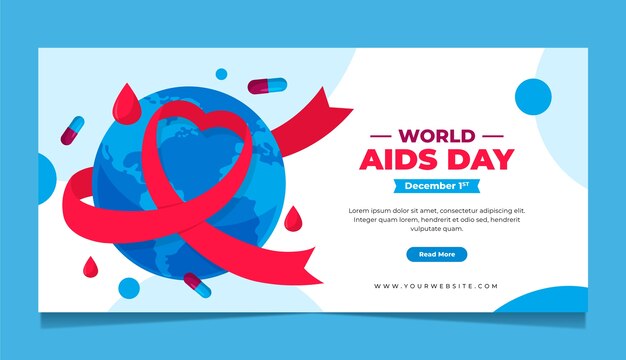 Modello di banner orizzontale per la giornata mondiale contro l'aids piatto