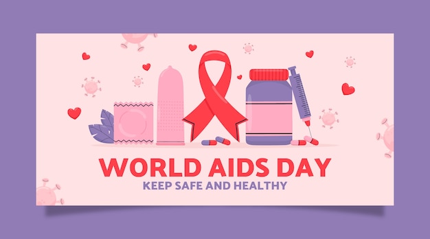 Modello di banner orizzontale per la giornata mondiale contro l'aids piatto