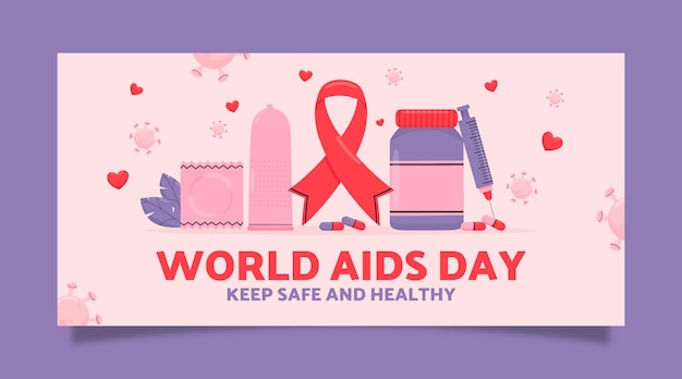 Flat world aids day horizontal banner template