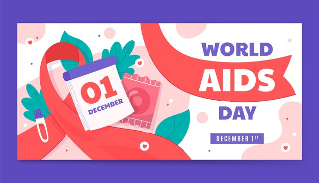 Flat world aids day horizontal banner template