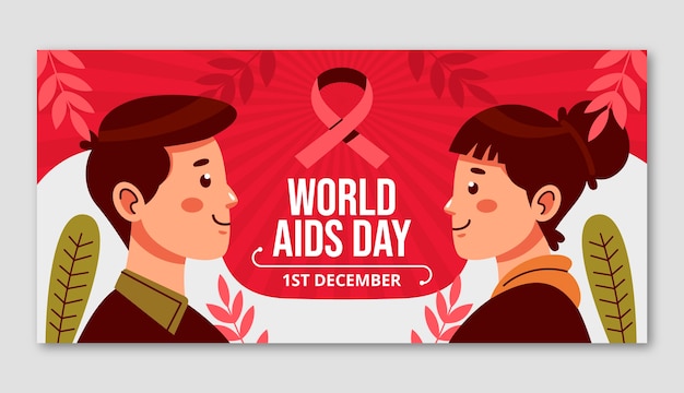 Vettore gratuito modello di banner orizzontale per la giornata mondiale contro l'aids piatto