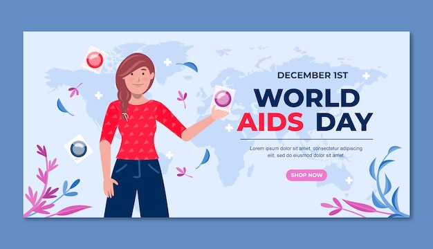 Flat world aids day horizontal banner template