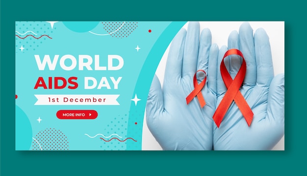 Vettore gratuito modello di banner orizzontale per la giornata mondiale contro l'aids piatto