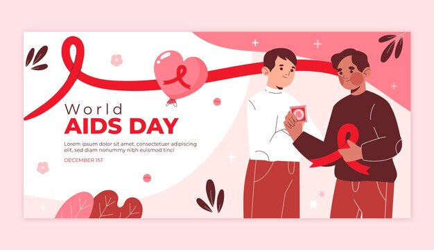 Flat world aids day horizontal banner template