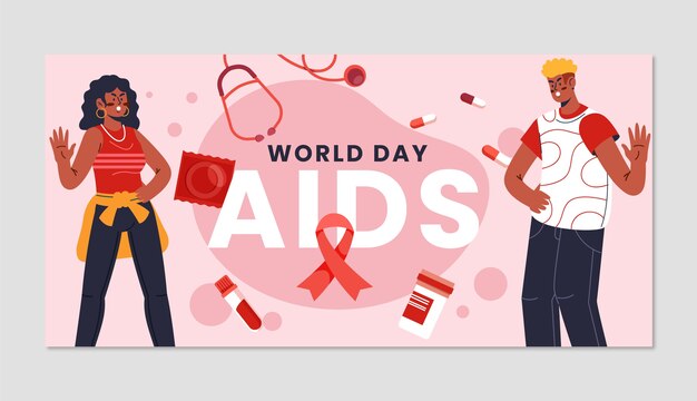 Vettore gratuito modello di banner orizzontale per la giornata mondiale contro l'aids piatto