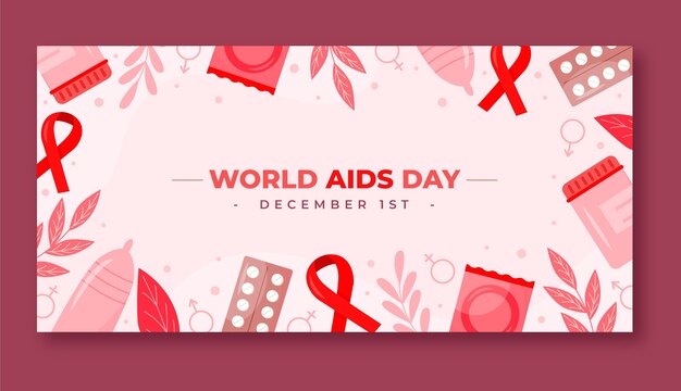 Flat world aids day horizontal banner template